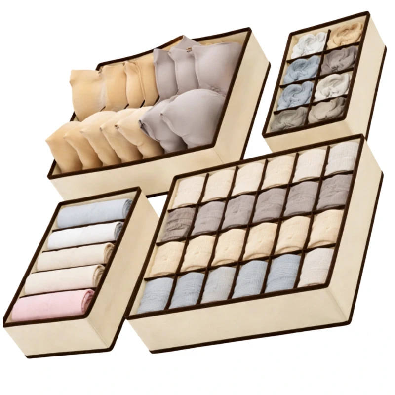 Beżowy Organizer Na Bieliznę Zestaw 4 Pojemników Do Szafy Składany1.webp