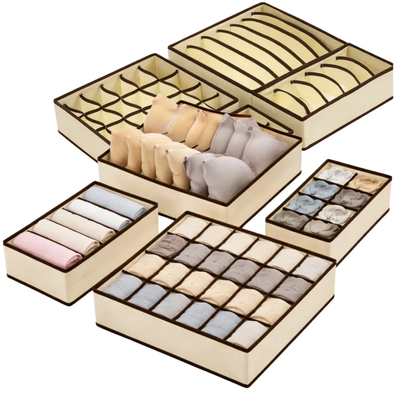 Beżowy Organizer Na Bieliznę Zestaw 4 Pojemników Do Szafy Składany2.webp