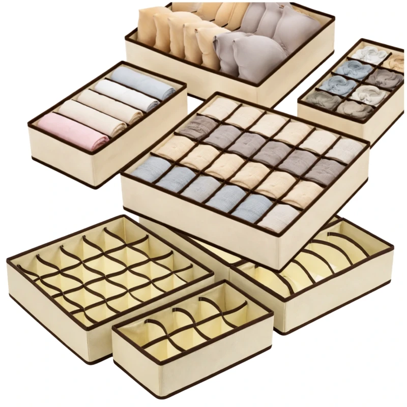 Beżowy Organizer Na Bieliznę Zestaw 4 Pojemników Do Szafy Składany3.webp