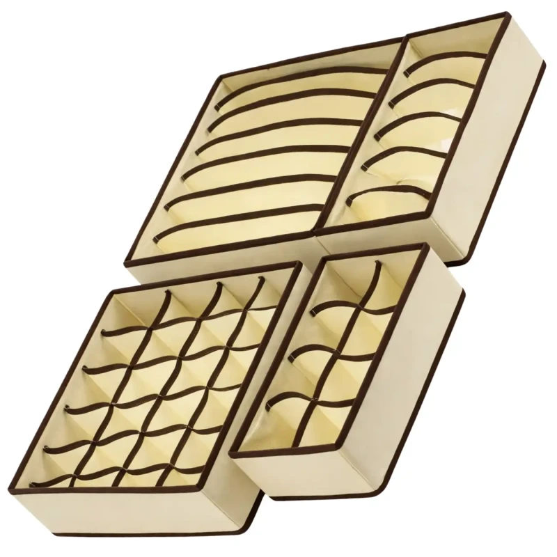 Beżowy Organizer Na Bieliznę Zestaw 4 Pojemników Do Szafy Składany4.webp