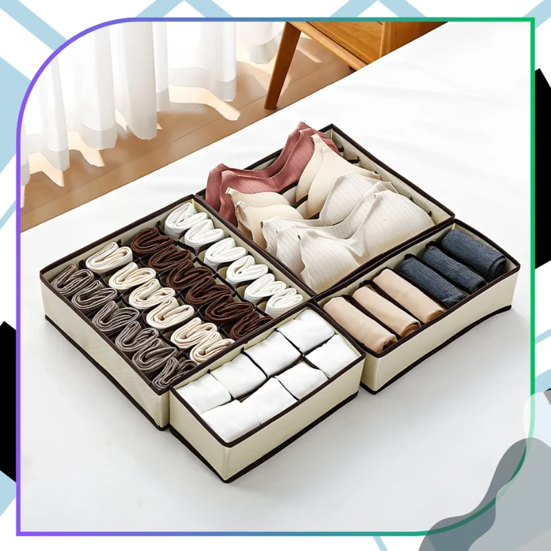 Beżowy Organizer Na Bieliznę Zestaw 4 Pojemników Do Szafy Składany6.webp