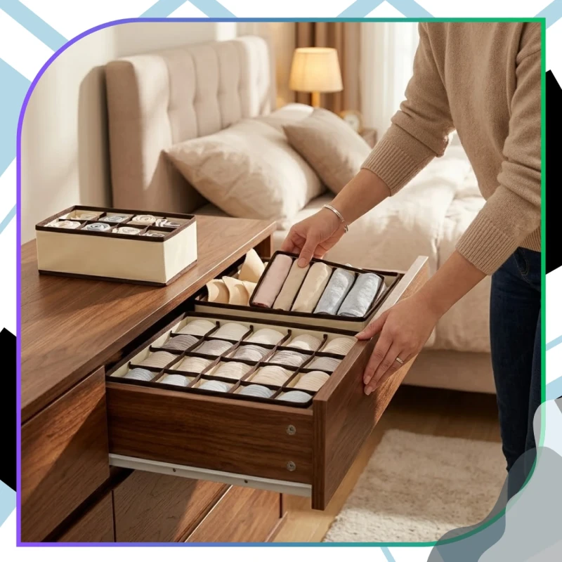 Beżowy Organizer Na Bieliznę Zestaw 4 Pojemników Do Szafy Składany8.webp