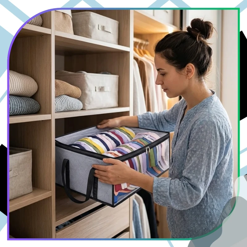 Szary Organizer Do Przechowywania Ubrań Torba Z Uchwytem Duża7.webp