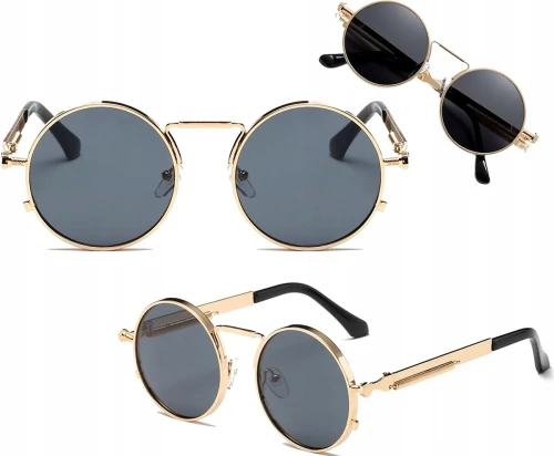 Okulary lenonki przeciwsłoneczne unisex metalowe złote ramki