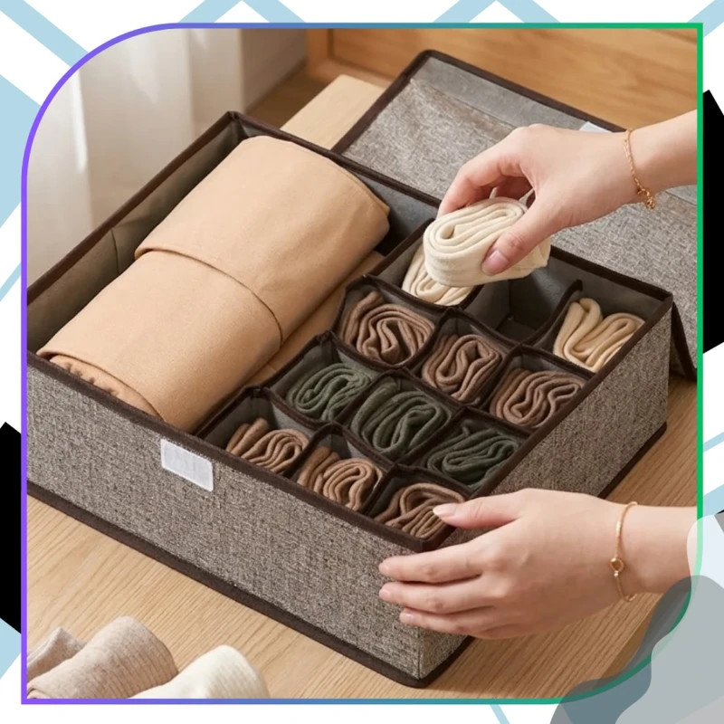 Organizer Na Skarpetki Bieliznę Składany Pojemnik 13 Przegród Szary6.webp