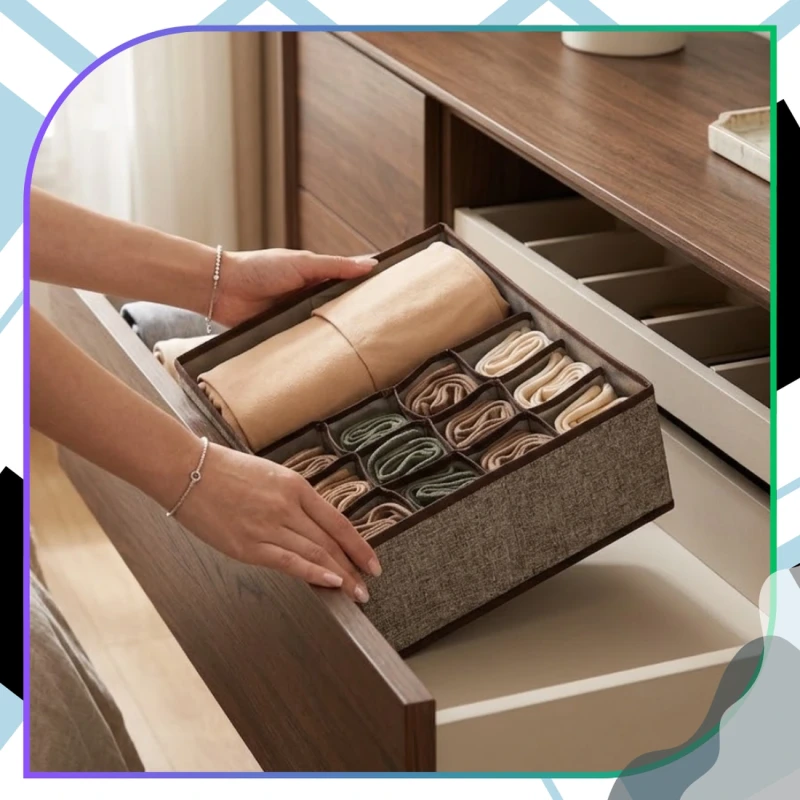 Organizer Na Skarpetki Bieliznę Składany Pojemnik 13 Przegród Szary7.webp