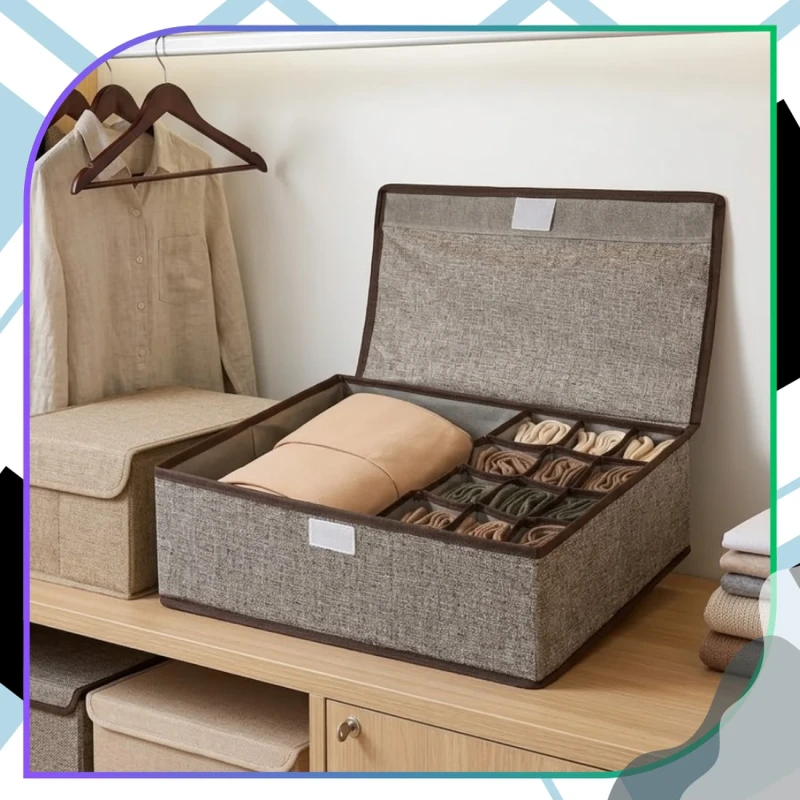 Organizer Na Skarpetki Bieliznę Składany Pojemnik 13 Przegród Szary9.webp