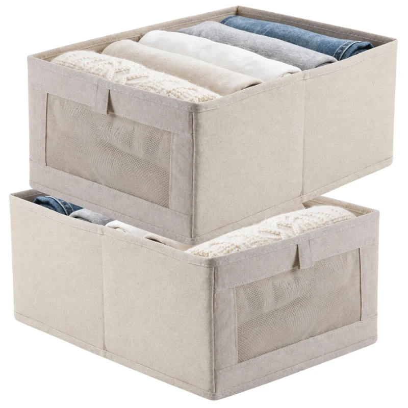 Pudełko Do Przechowywania Ubrań Beżowe Organizer 2 Sztuki Szafa1.webp
