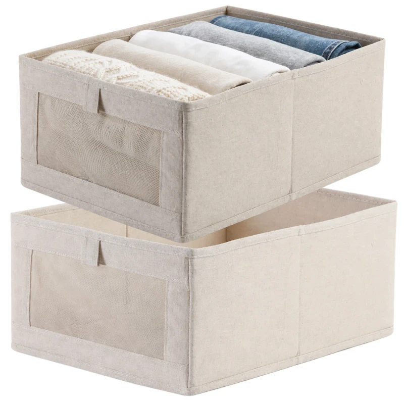 Pudełko Do Przechowywania Ubrań Beżowe Organizer 2 Sztuki Szafa2.webp