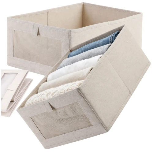 Pudełko Do Przechowywania Ubrań Beżowe Organizer 2 Sztuki Szafa