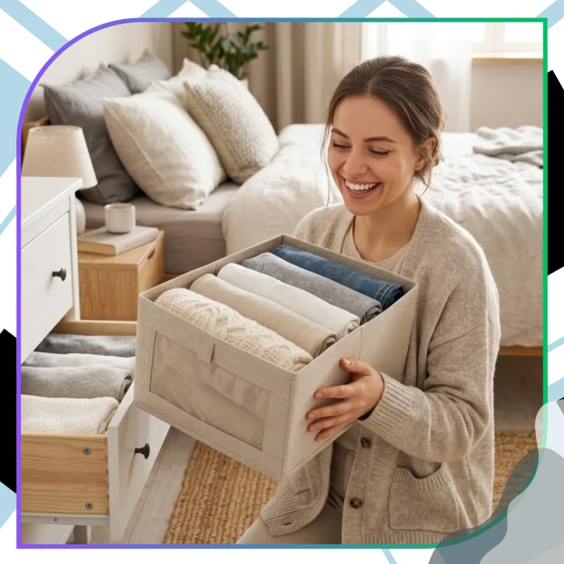 Pudełko Do Przechowywania Ubrań Beżowe Organizer 2 Sztuki Szafa7.webp