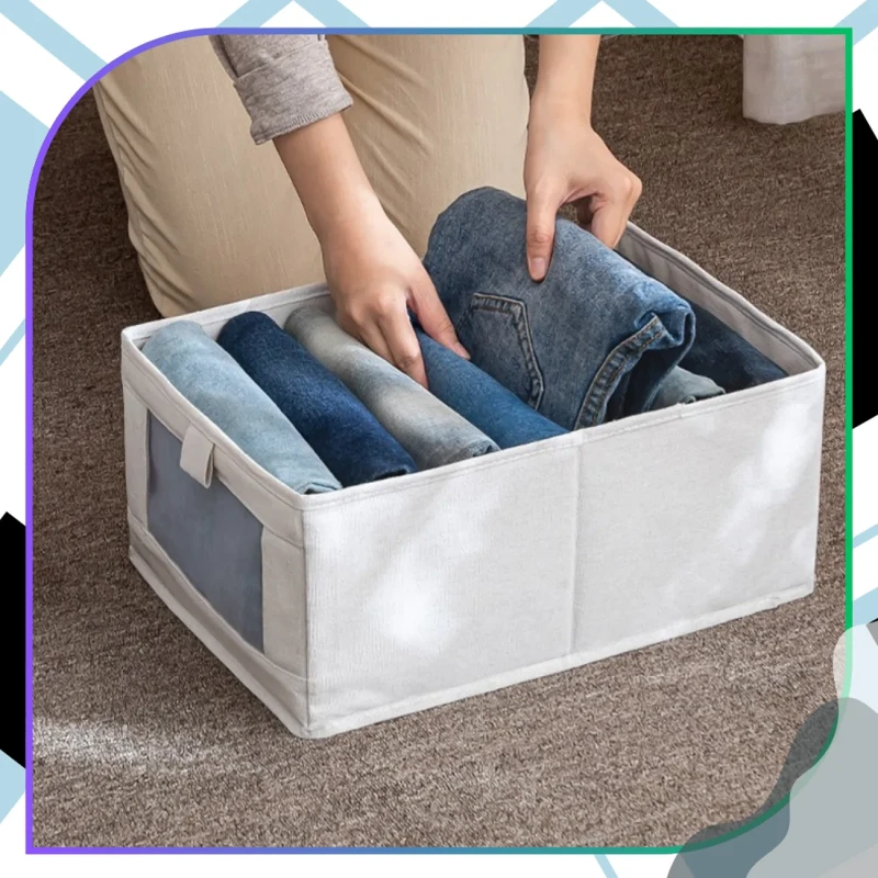 Pudełko Do Przechowywania Ubrań Beżowe Organizer 2 Sztuki Szafa9.webp