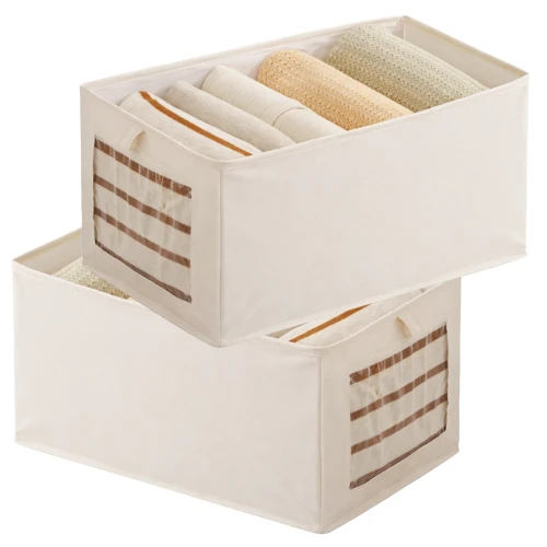 Organizer Do Szafy Na Spodnie Beżowy Zestaw 2 Sztuki Pudełko