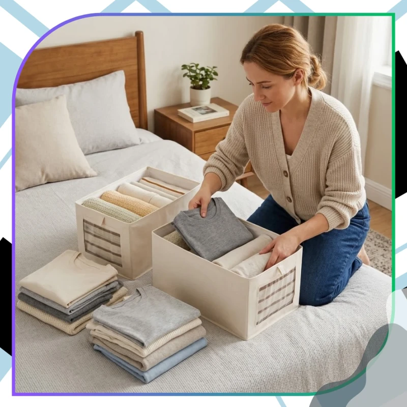 Organizer Do Szafy Na Spodnie Beżowy Zestaw 2 Sztuki Pudełko6.webp