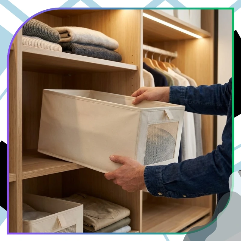 Organizer Do Szafy Na Spodnie Beżowy Zestaw 2 Sztuki Pudełko8.webp