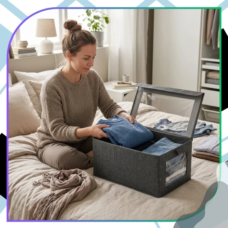 Szary Organizer Na Ubrania Z Pokrywą Pojemnik Do Szafy 40x25x207.webp