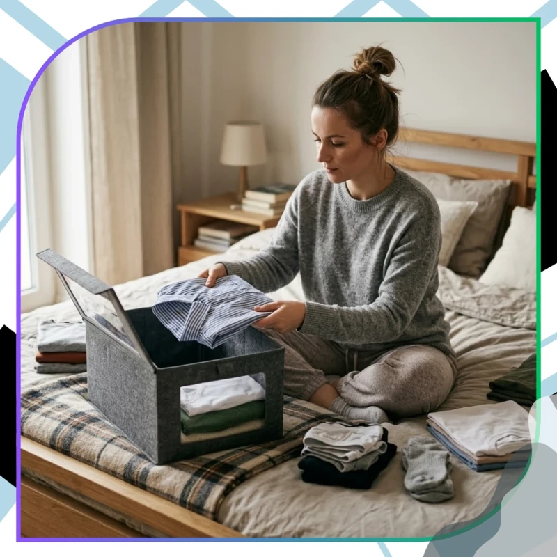 Szary Organizer Na Ubrania Z Pokrywą Pojemnik Do Szafy 40x25x209.webp