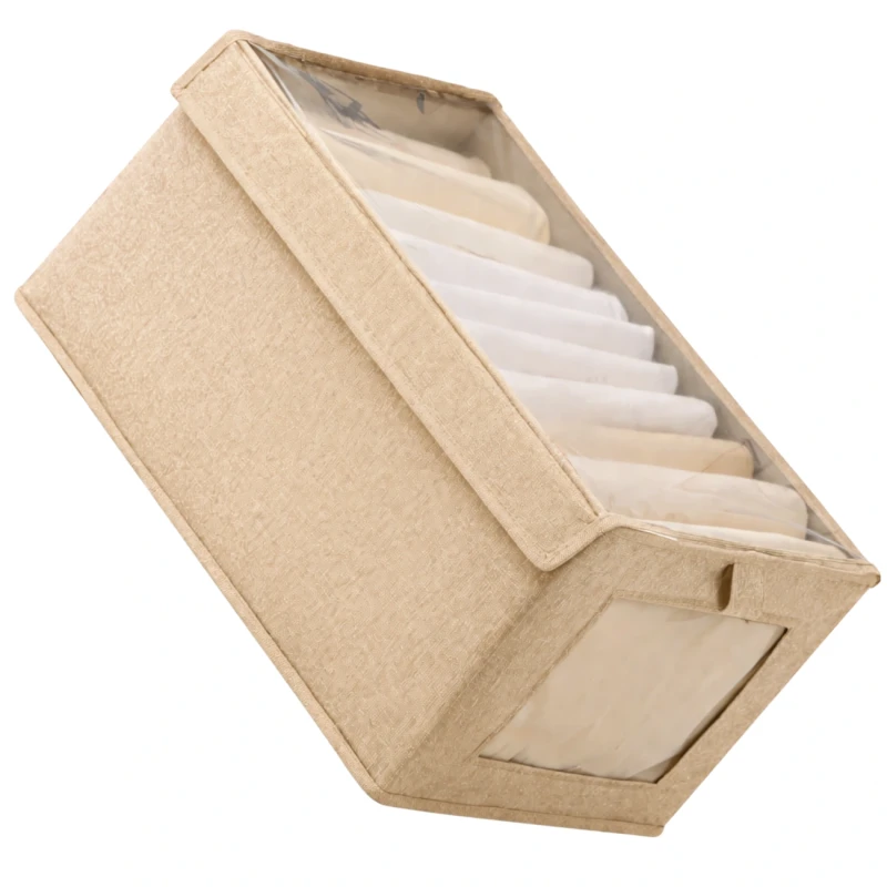 Beżowy Organizer Na Ubrania Z Okienkiem Pojemnik Do Szafy Składany1.webp