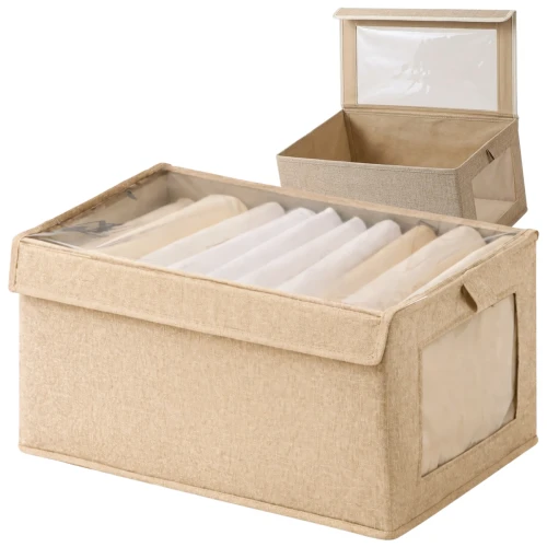 Beżowy Organizer Na Ubrania Z Okienkiem Pojemnik Do Szafy Składany