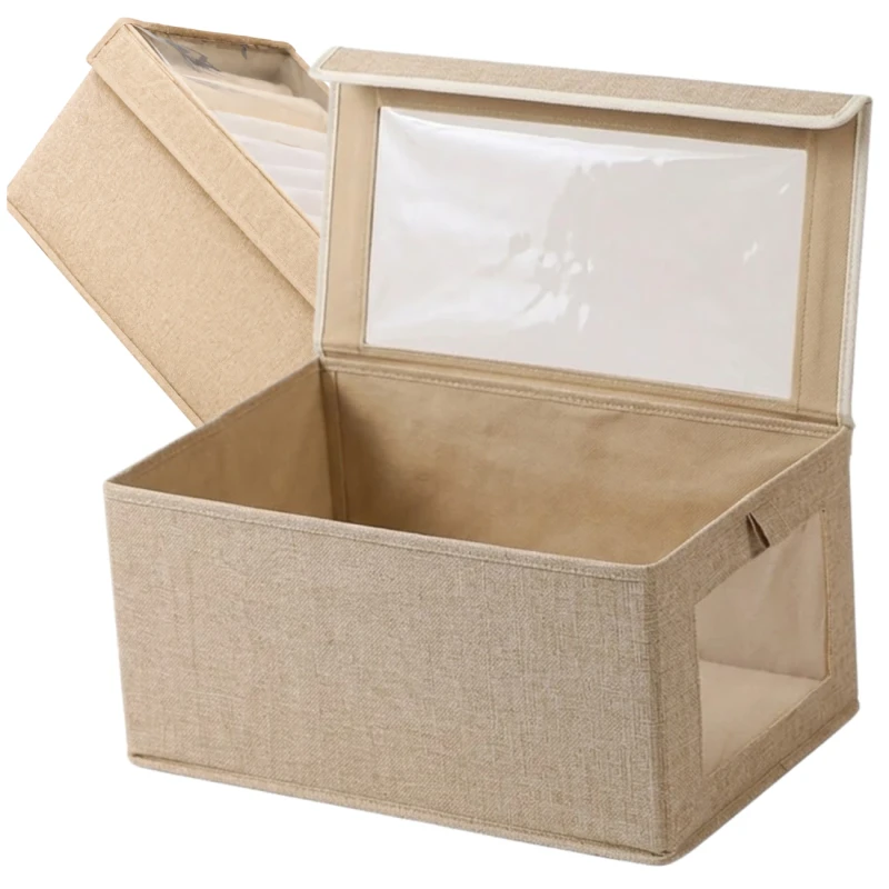 Beżowy Organizer Na Ubrania Z Okienkiem Pojemnik Do Szafy Składany3.webp