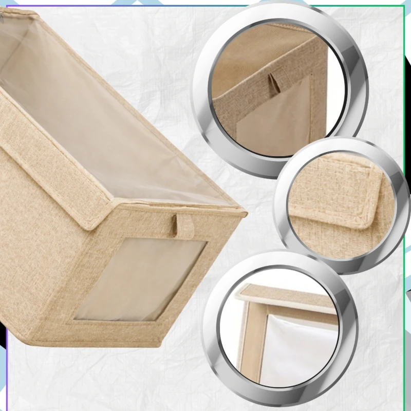 Beżowy Organizer Na Ubrania Z Okienkiem Pojemnik Do Szafy Składany6.webp