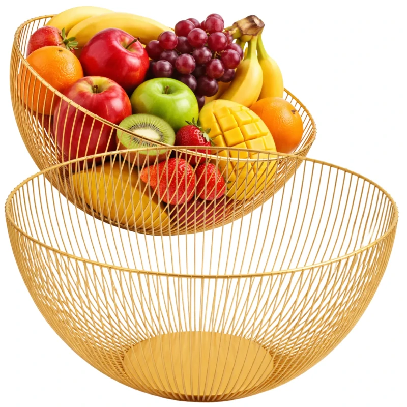 Kosz Na Owoce Metalowy Złoty Nowoczesny Organizer Do Kuchni3.webp