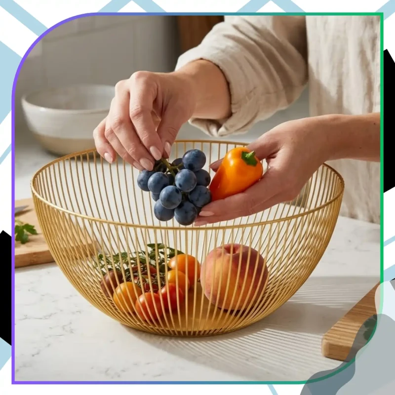 Kosz Na Owoce Metalowy Złoty Nowoczesny Organizer Do Kuchni8.webp