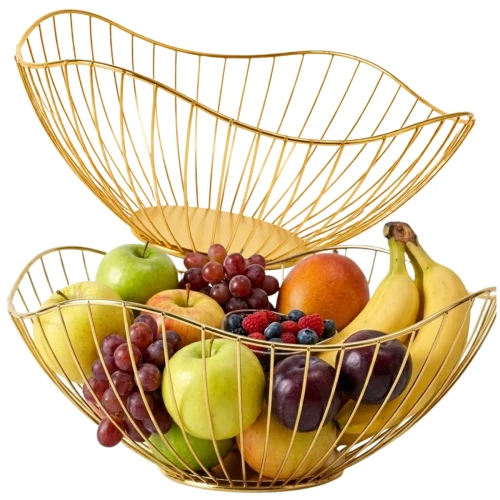 Złoty Koszyk Na Owoce Metalowy Organizer Kuchenny Dekoracyjny