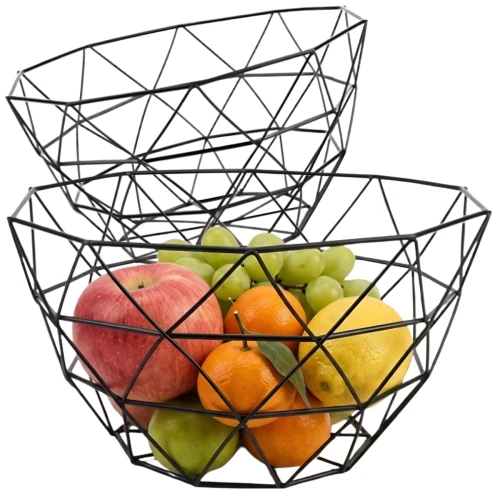 Geometryczny Kosz Na Owoce Czarny Metalowy Nowoczesny 27cm