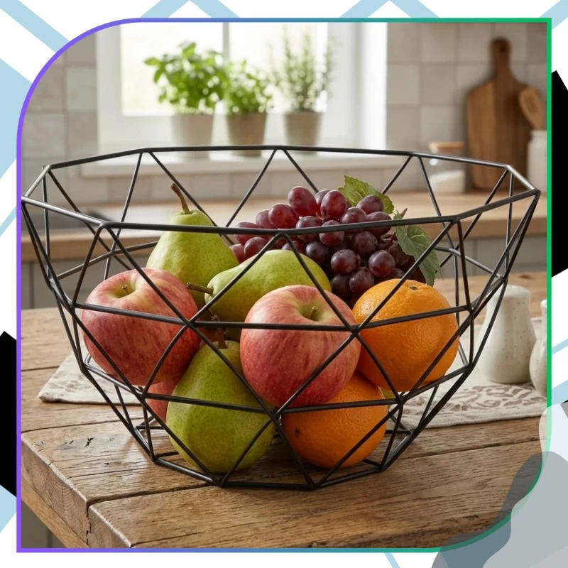 Geometryczny Kosz Na Owoce Czarny Metalowy Nowoczesny 27cm8.webp