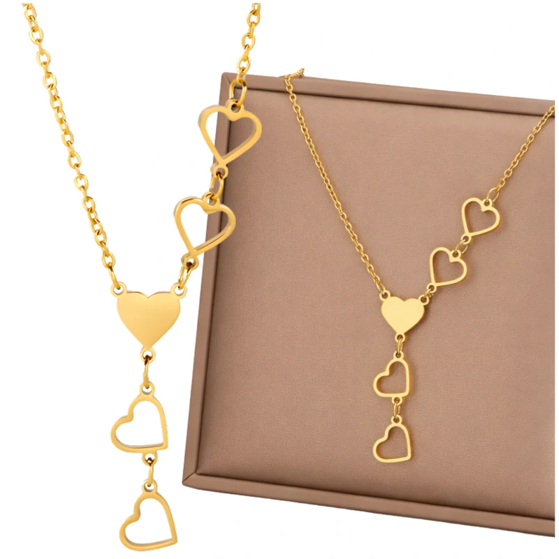 Naszyjnik złoty długi elegancki stal chirurgiczna serca2.webp