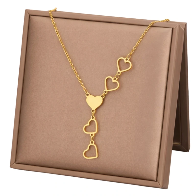 Naszyjnik złoty długi elegancki stal chirurgiczna serca4.webp