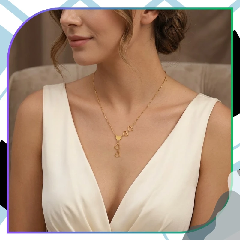 Naszyjnik złoty długi elegancki stal chirurgiczna serca8.webp