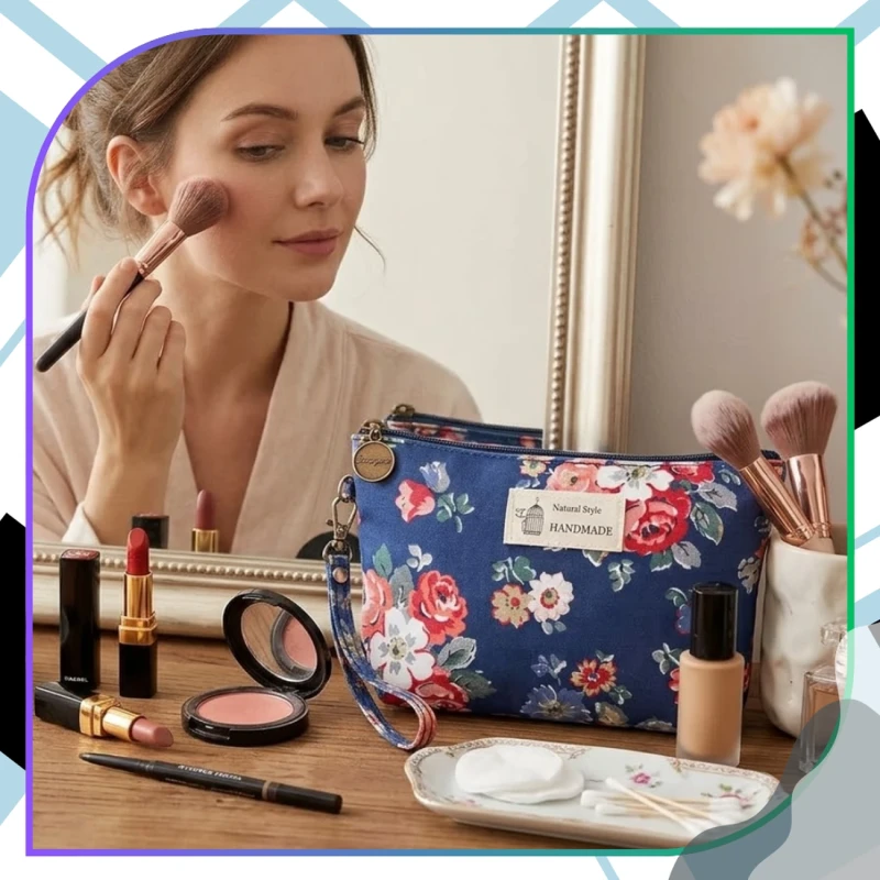 Organizer Kosmetyczka Kwiatowa Wodoodporna Pojemna Na Zamek7.webp