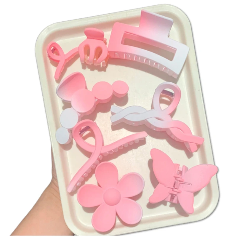 Zestaw Spinek Do Włosów 8 Szt Kokarda Kwiat Klamry 10,5 Cm Różowe1.webp