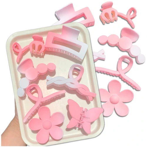 Zestaw Spinek Do Włosów 8 Szt Kokarda Kwiat Klamry 10.5 Cm Różowe