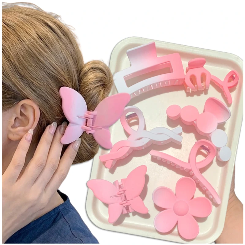 Zestaw Spinek Do Włosów 8 Szt Kokarda Kwiat Klamry 10,5 Cm Różowe3.webp