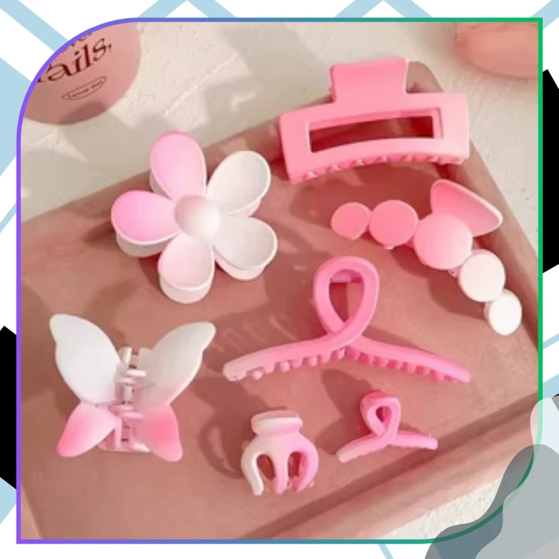 Zestaw Spinek Do Włosów 8 Szt Kokarda Kwiat Klamry 10,5 Cm Różowe6.webp