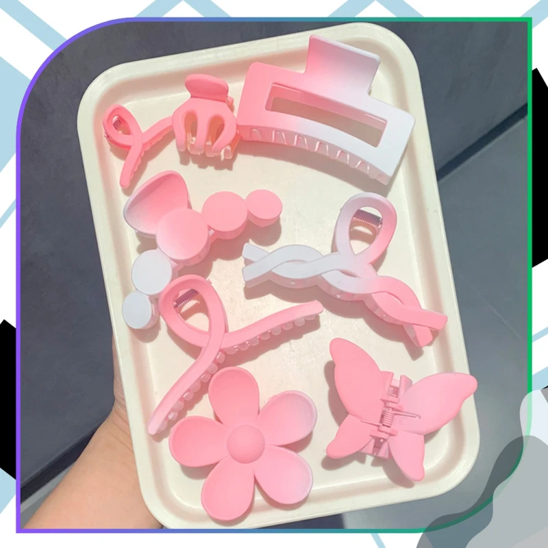Zestaw Spinek Do Włosów 8 Szt Kokarda Kwiat Klamry 10,5 Cm Różowe7.webp