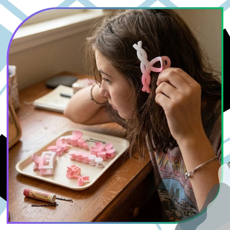 Zestaw Spinek Do Włosów 8 Szt Kokarda Kwiat Klamry 10,5 Cm Różowe9.webp