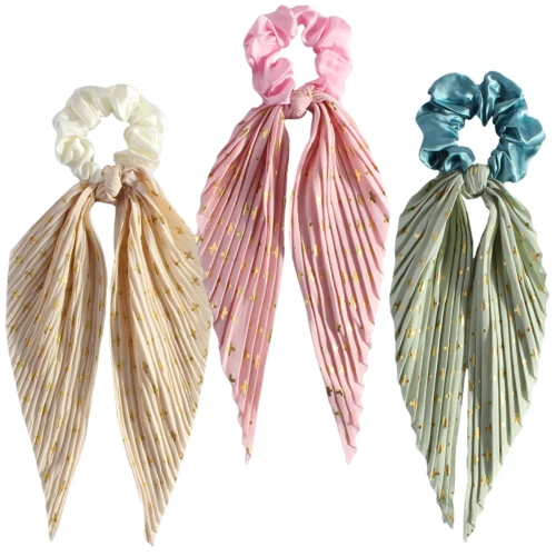 Zestaw gumek do włosów retro 3 szt scrunchie z apaszką eleganckie