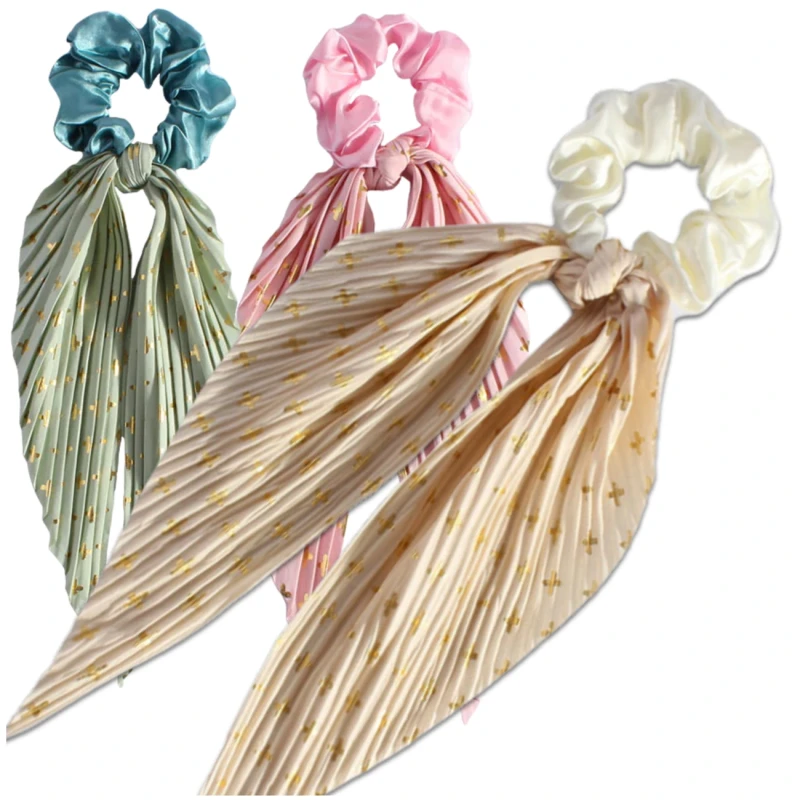 Zestaw gumek do włosów retro 3 szt scrunchie z apaszką eleganckie2.webp