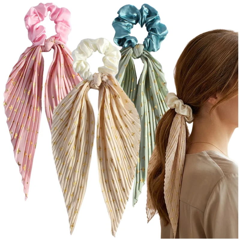 Zestaw gumek do włosów retro 3 szt scrunchie z apaszką eleganckie3.webp