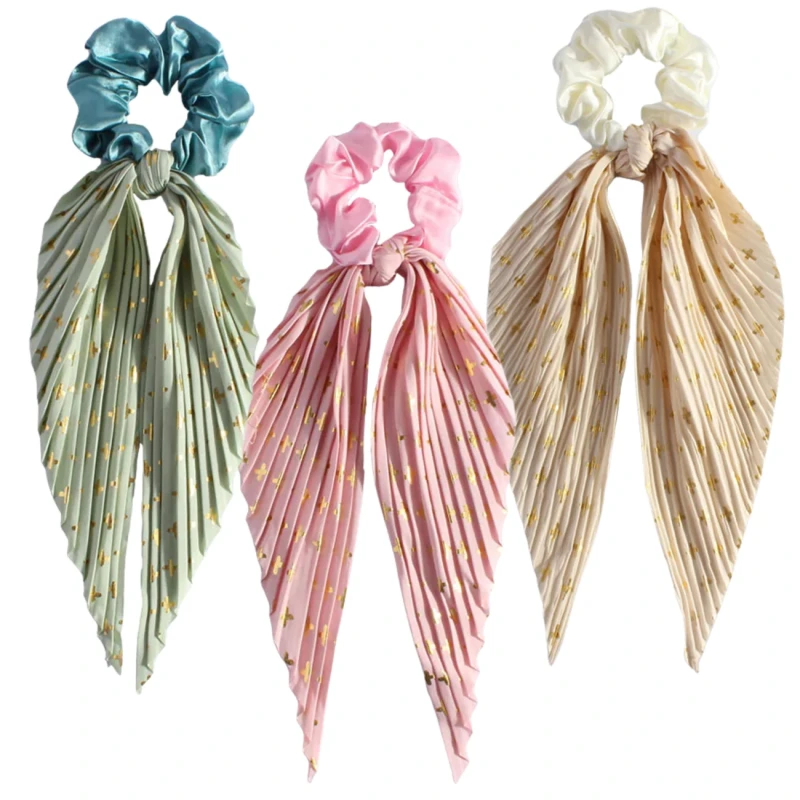 Zestaw gumek do włosów retro 3 szt scrunchie z apaszką eleganckie4.webp
