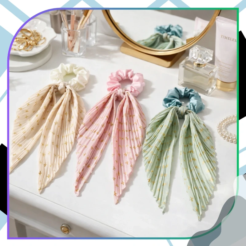 Zestaw gumek do włosów retro 3 szt scrunchie z apaszką eleganckie8.webp