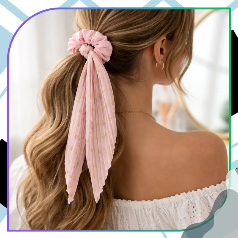 Zestaw gumek do włosów retro 3 szt scrunchie z apaszką eleganckie9.webp