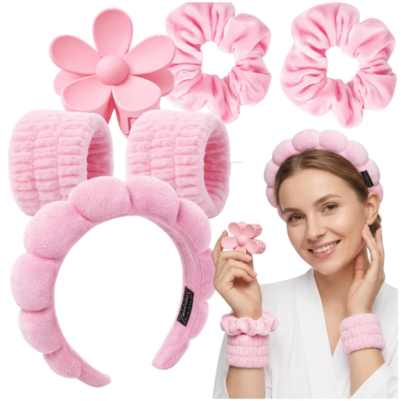 Zestaw akcesoriów do włosów 6 szt opaska gumki spinki różowe2.webp