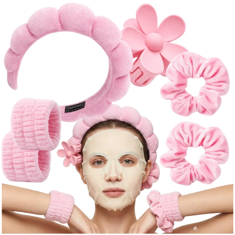 Zestaw akcesoriów do włosów 6 szt opaska gumki spinki różowe3.webp