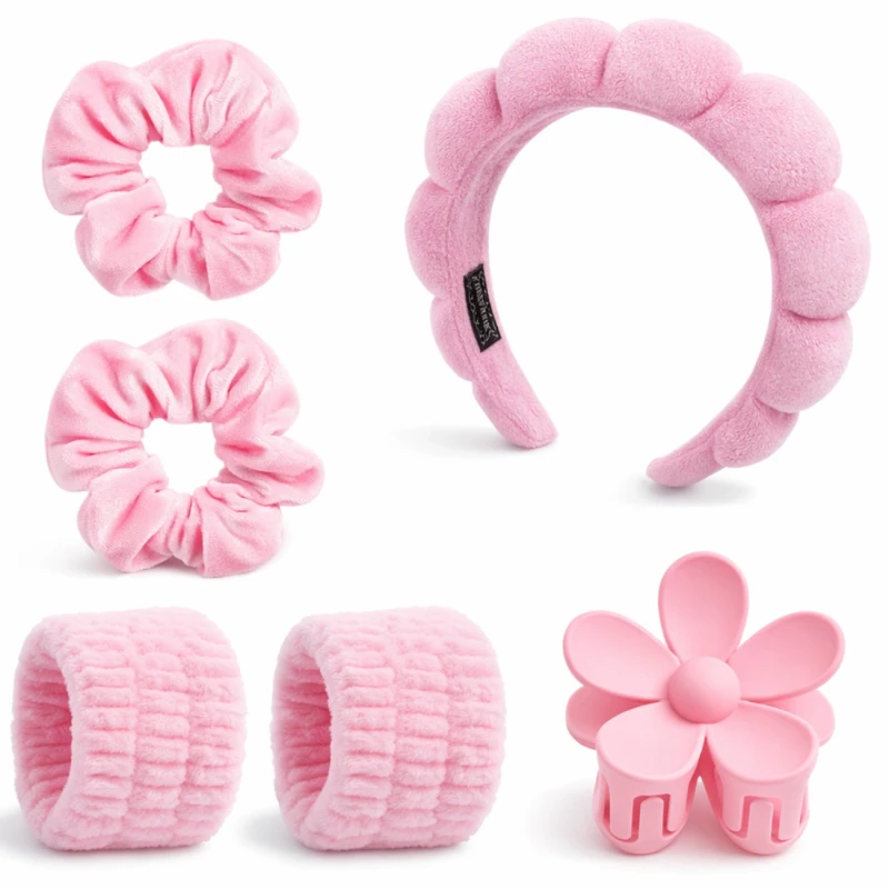 Zestaw akcesoriów do włosów 6 szt opaska gumki spinki różowe4.webp