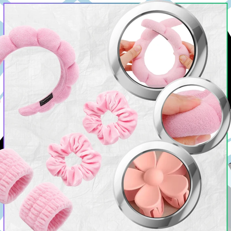 Zestaw akcesoriów do włosów 6 szt opaska gumki spinki różowe5.webp